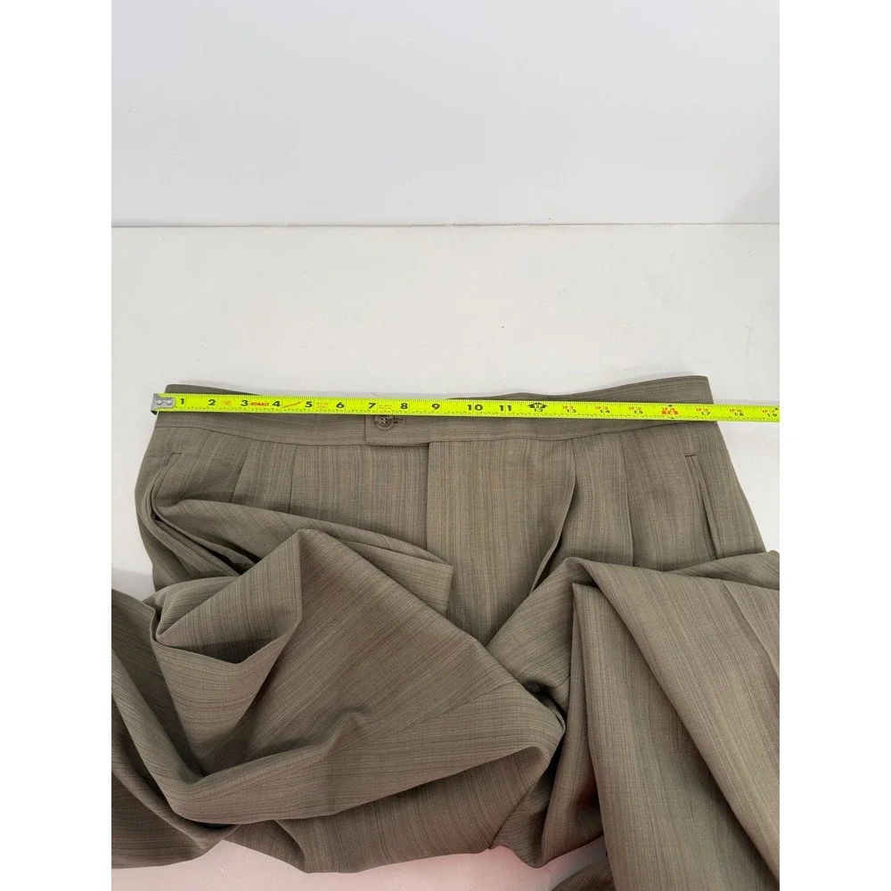 Louis‎ Raphael Tailored Pleated Striped Dress Pants Men 34x32 Khaki Tan